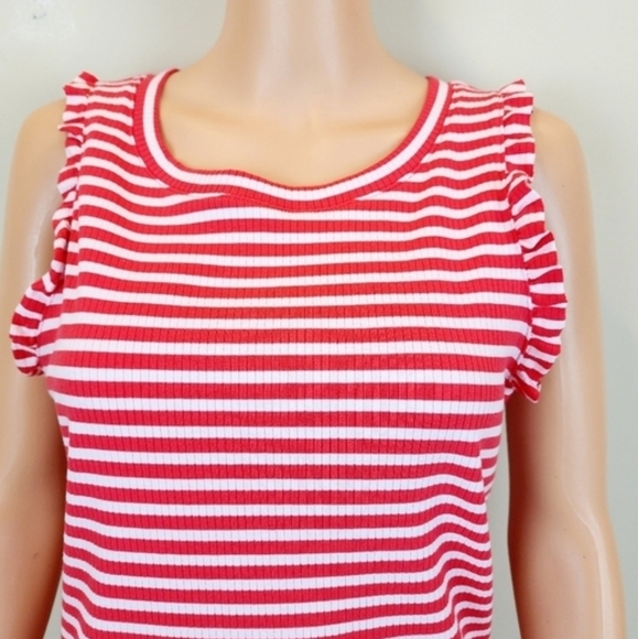 Crown & Ivy Pink and White Ruffled Sleeveless Tank Top - Picture 6 of 10